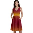 Amber Orange To Burgundy Red Bilinear Gradient Sleeveless V-Neck Skater Dress with Pockets View1