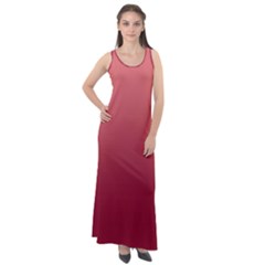 Coral Pink To Burgundy Red Linear Gradient Sleeveless Velour Maxi Dress by GradientsOmbre