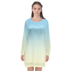 Baby Blue To Cream Yellow Linear Gradient Long Sleeve Chiffon Shift Dress  by GradientsOmbre