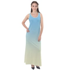 Baby Blue To Cream Yellow Linear Gradient Sleeveless Velour Maxi Dress by GradientsOmbre