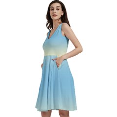 Cream Yellow To Baby Blue Bilinear Gradient Sleeveless V-neck Skater Dress With Pockets by GradientsOmbre