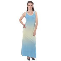 Baby Blue To Cream Yellow Bilinear Gradient Sleeveless Velour Maxi Dress by GradientsOmbre