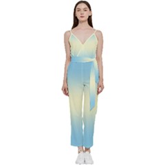 Baby Blue To Cream Yellow Bilinear Gradient V-neck Camisole Jumpsuit by GradientsOmbre