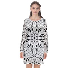 Seamless Tiling Pattern Hand Drawn Black White Long Sleeve Chiffon Shift Dress  by Grandong