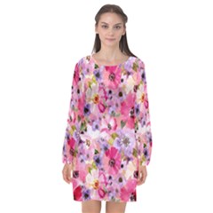 Pattern Seamless Texture Daisies Long Sleeve Chiffon Shift Dress  by Grandong