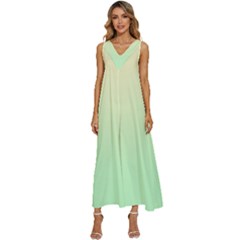 Cream Yellow To Mint Green Linear Gradient V-neck Sleeveless Wide Leg Pants Overalls by GradientsOmbre