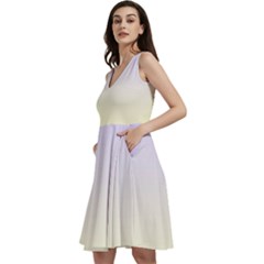 Pale Violet To Cream Yellow Linear Gradient Sleeveless V-neck Skater Dress With Pockets by GradientsOmbre