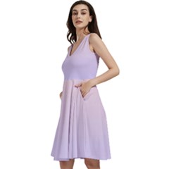 Pale Pink To Pale Violet Linear Gradient Sleeveless V-neck Skater Dress With Pockets by GradientsOmbre