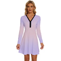 Pale Violet To Pale Pink Bilinear Gradient Long Sleeve Deep V Mini Dress  by GradientsOmbre