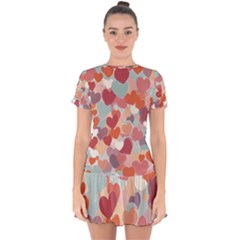 Valentines Day Hearts Romance Love Drop Hem Mini Chiffon Dress by Posterlux