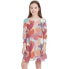 Valentines Day Hearts Romance Love Kids  Quarter Sleeve Skater Dress by Posterlux