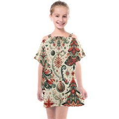 Christmas Tree Snow Kids  One Piece Chiffon Dress by Bedest