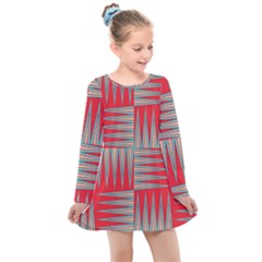 Zigzag Pattern Chevron Red Kids  Long Sleeve Dress by Bedest