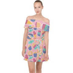 Ice Cream Donut Sweets Candie Off Shoulder Chiffon Dress by Apenda