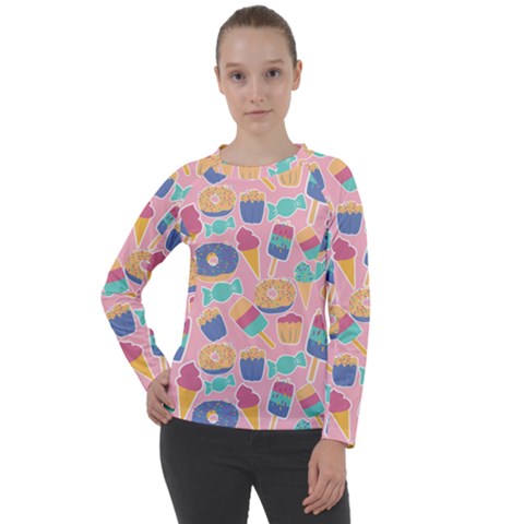 Ice Cream Donut Sweets Candie Women s Long Sleeve Raglan T-shirt by Apenda