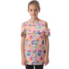 Ice Cream Donut Sweets Candie Fold Over Open Sleeve Top by Apenda