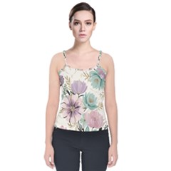 Flowers Pattern Floral Velvet Spaghetti Strap Top by Sabxi