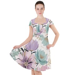 Flowers Pattern Floral Cap Sleeve Midi Dress by Sabxi