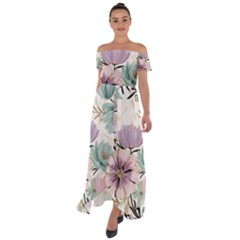 Flowers Pattern Floral Off Shoulder Open Front Chiffon Dress by Sabxi