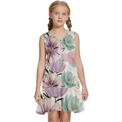 Flowers Pattern Floral Kids  Sleeveless Tiered Mini Dress by Sabxi