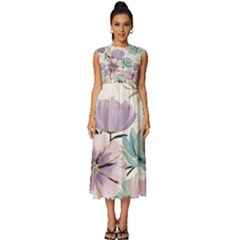 Flowers Pattern Floral Sleeveless Round Neck Midi Dress by Sabxi