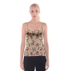 Leaves Pattern Teal Seamless Fall Spaghetti Strap Top by Sabxi