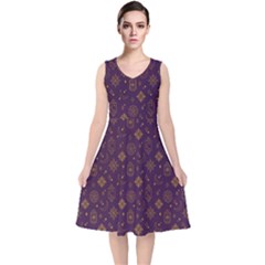 Moon Stars Pattern V-neck Midi Sleeveless Dress  by Sabxi