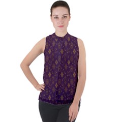 Moon Stars Pattern Mock Neck Chiffon Sleeveless Top by Sabxi