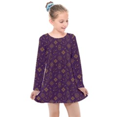 Moon Stars Pattern Kids  Long Sleeve Dress by Sabxi