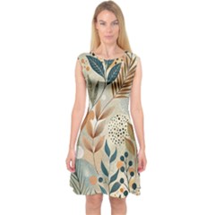 Leaves Pattern Flora Capsleeve Midi Dress by Sabxi