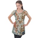 Leaves Pattern Flora Puff Sleeve Tunic Top View1