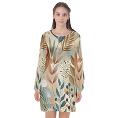 Leaves Pattern Flora Long Sleeve Chiffon Shift Dress  by Sabxi