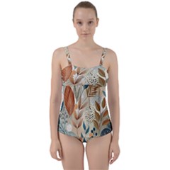 Leaves Pattern Flora Twist Front Tankini Set by Sabxi