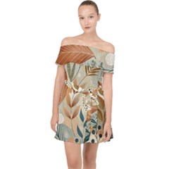 Leaves Pattern Flora Off Shoulder Chiffon Dress by Sabxi