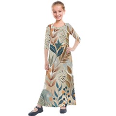 Leaves Pattern Flora Kids  Quarter Sleeve Maxi Dress by Sabxi