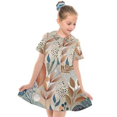 Leaves Pattern Flora Kids  Short Sleeve Shirt Dress by Sabxi