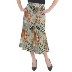 Leaves Pattern Flora Midi Mermaid Skirt by Sabxi