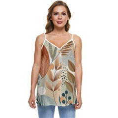 Leaves Pattern Flora Casual Spaghetti Strap Chiffon Top by Sabxi