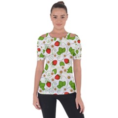 Strawberry Fruit Pattern Leaves Shoulder Cut Out Short Sleeve Top by Sabxi