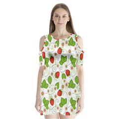 Strawberry Fruit Pattern Leaves Shoulder Cutout Velvet One Piece by Sabxi