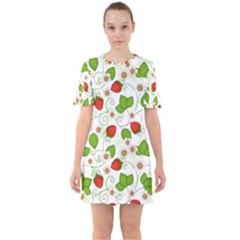 Strawberry Fruit Pattern Leaves Sixties Short Sleeve Mini Dress by Sabxi