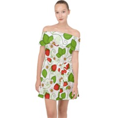 Strawberry Fruit Pattern Leaves Off Shoulder Chiffon Dress by Sabxi