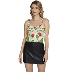 Strawberry Fruit Pattern Leaves Flowy Camisole Tie Up Top by Sabxi