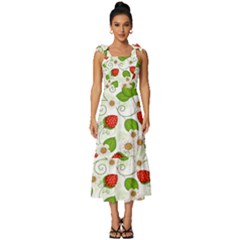 Strawberry Fruit Pattern Leaves Tie-strap Tiered Midi Chiffon Dress by Sabxi