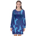 Blue Camouflage Pattern Long Sleeve Chiffon Shift Dress  View1