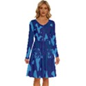 Blue Camouflage Pattern Long Sleeve Dress With Pocket View1
