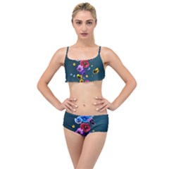 Falling Flowers, Art, Coffee Cup Layered Top Bikini Set