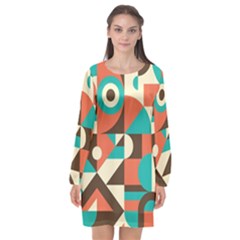 Retro Colorful Background, Retro Abstraction Long Sleeve Chiffon Shift Dress  by kyorashop23