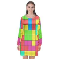 Tetris , Games, Rainbow Long Sleeve Chiffon Shift Dress  by kyorashop23