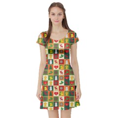 Template Christmas Pattern Short Sleeve Skater Dress by Proyonanggan